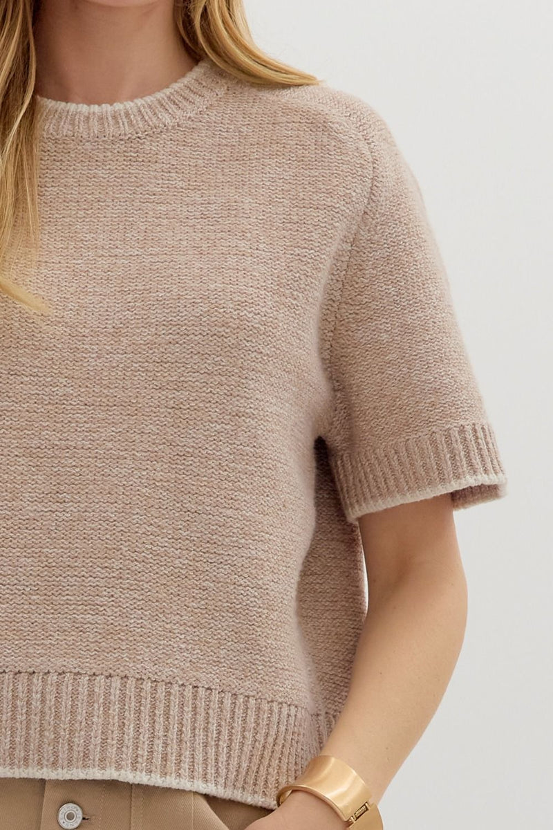 Gemma Contrast Trim Sweater Top, Oatmeal