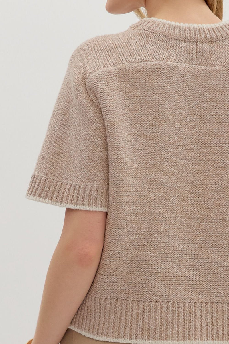 Gemma Contrast Trim Sweater Top, Oatmeal