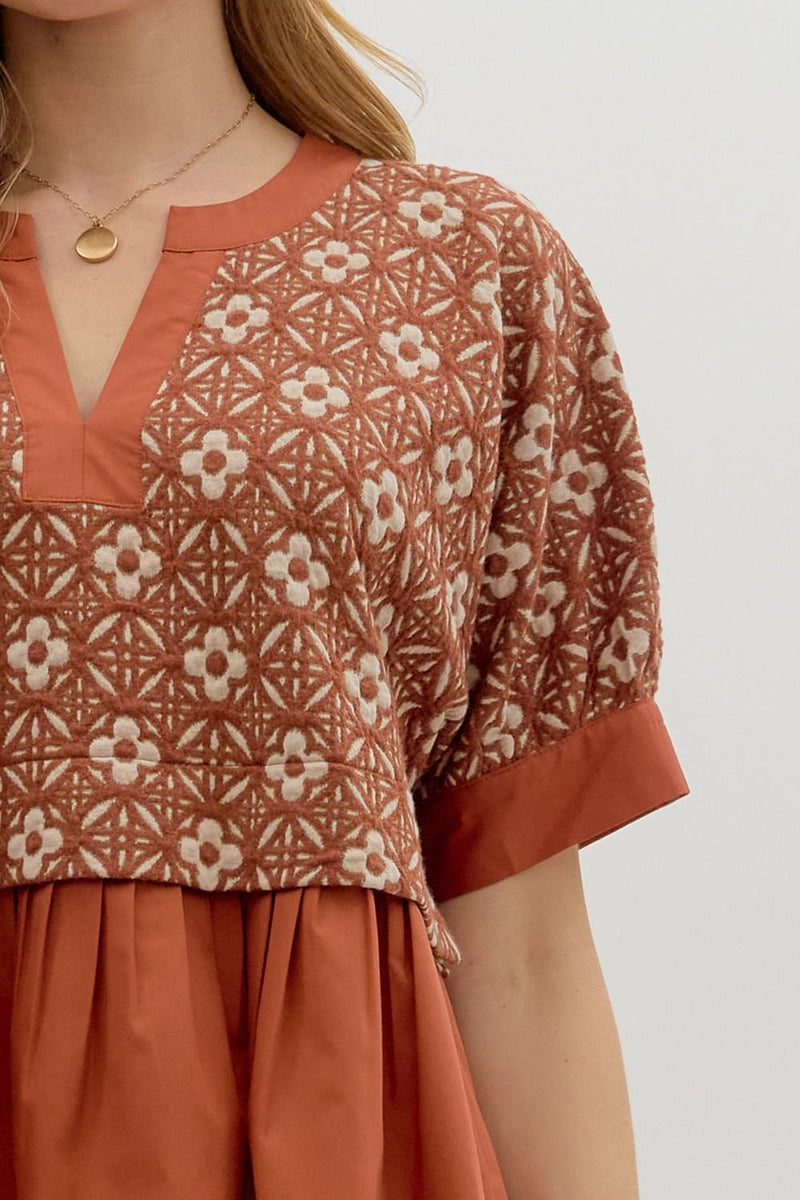 Harriet Mix Media Peplum Top, Rust