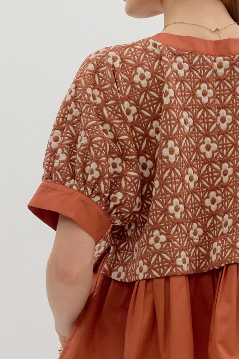 Harriet Mix Media Peplum Top, Rust