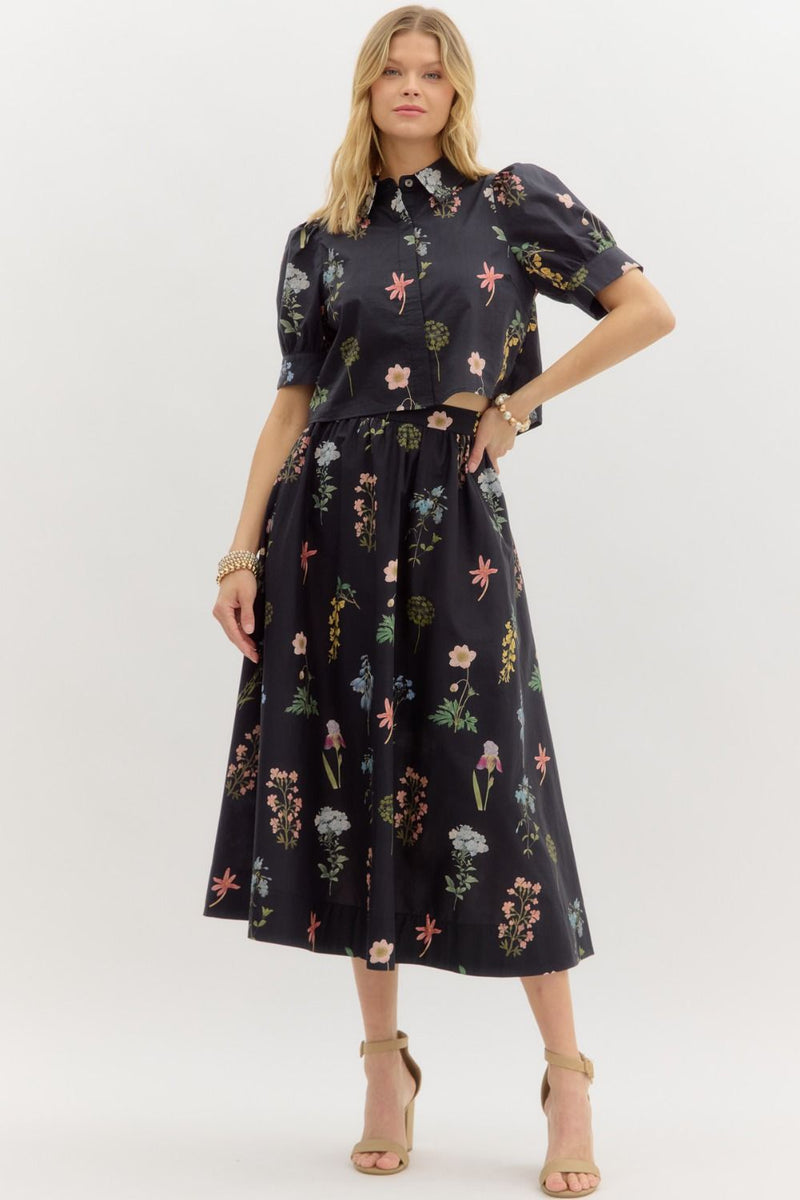 Evelyn Puff Sleeve Floral Print Top, Black