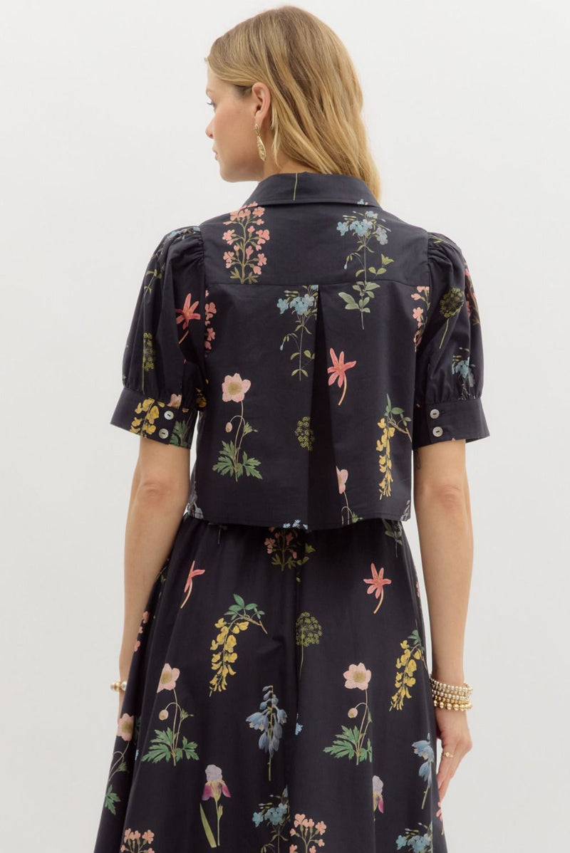 Evelyn Puff Sleeve Floral Print Top, Black