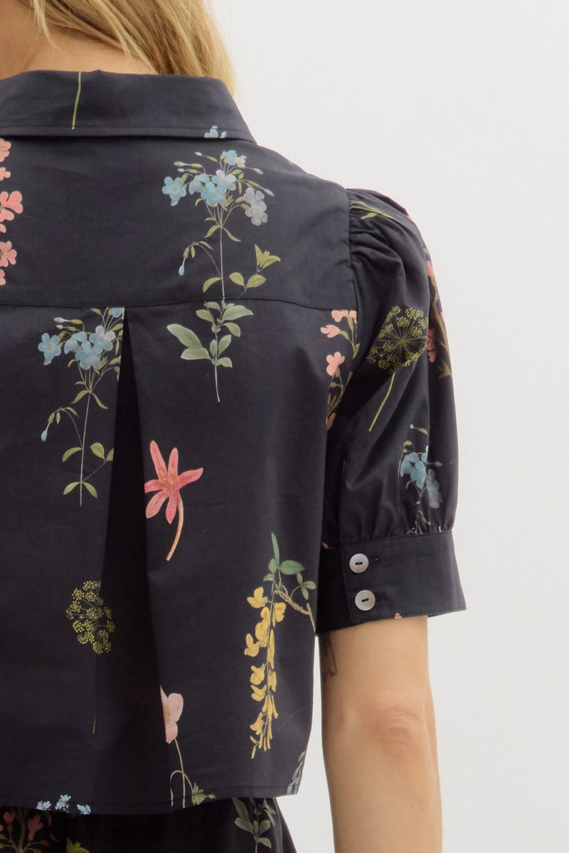 Evelyn Puff Sleeve Floral Print Top, Black