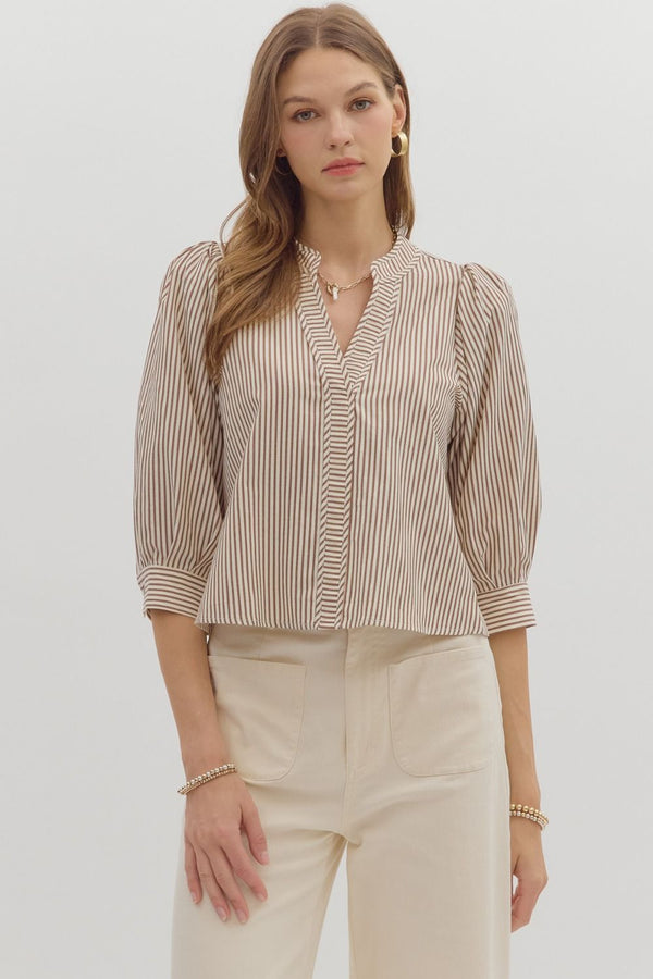 Hazel Striped Blouse, Brown