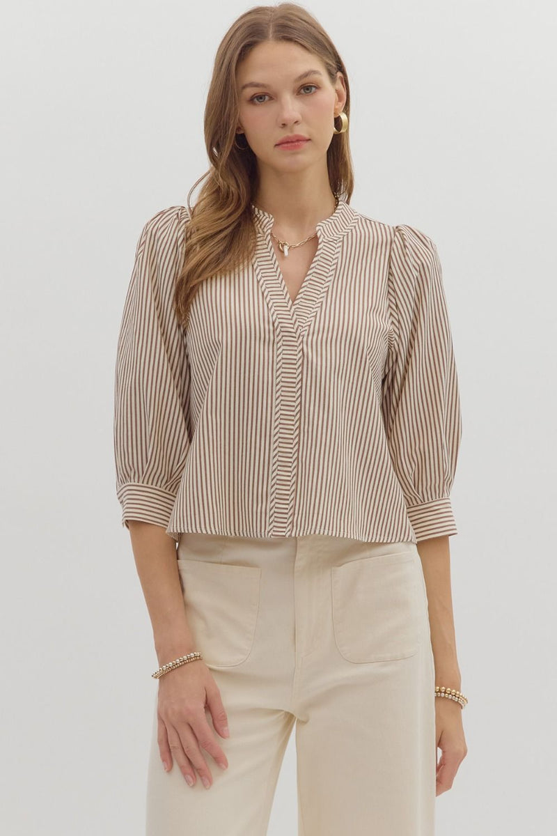 Hazel Striped Blouse, Brown