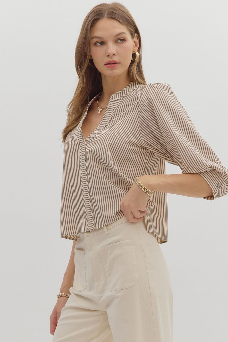 Hazel Striped Blouse, Brown