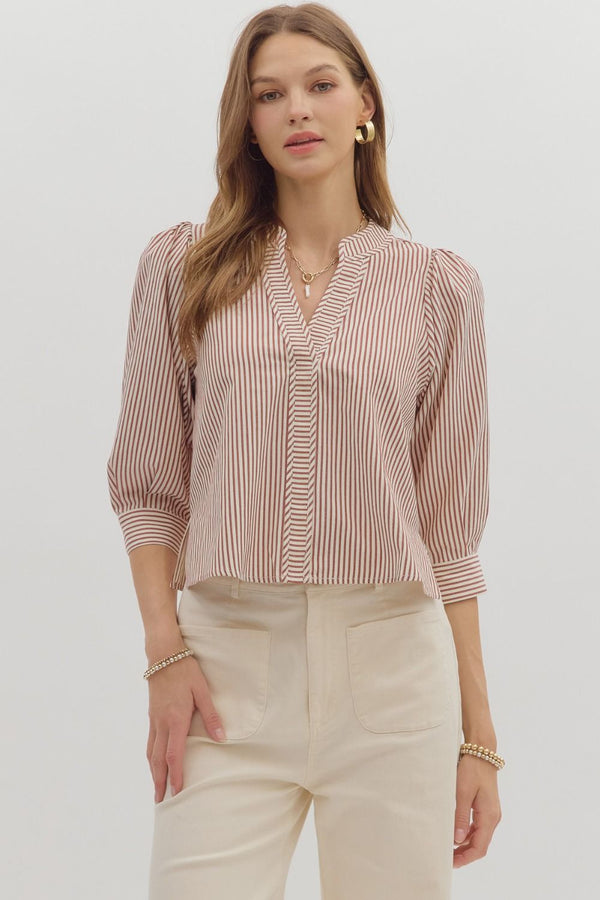 Hazel Striped Blouse, Rust