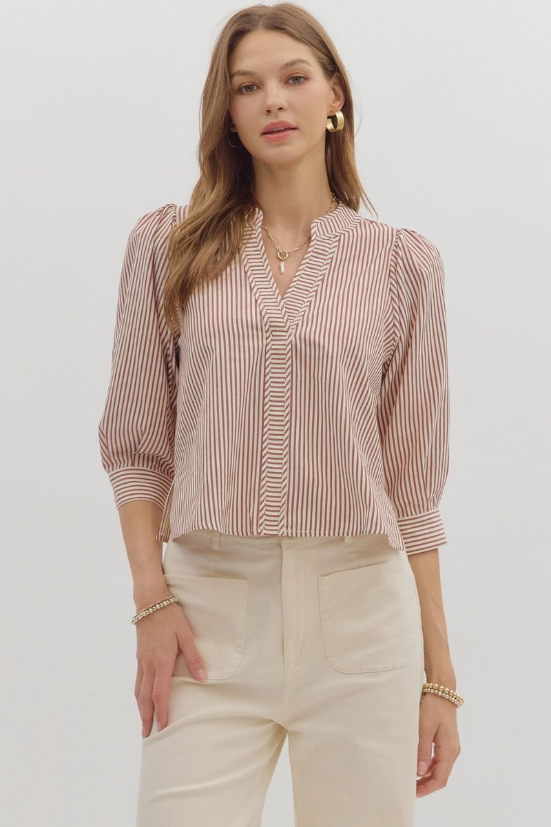 Hazel Striped Blouse, Rust