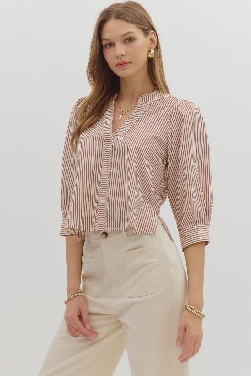 Hazel Striped Blouse, Rust