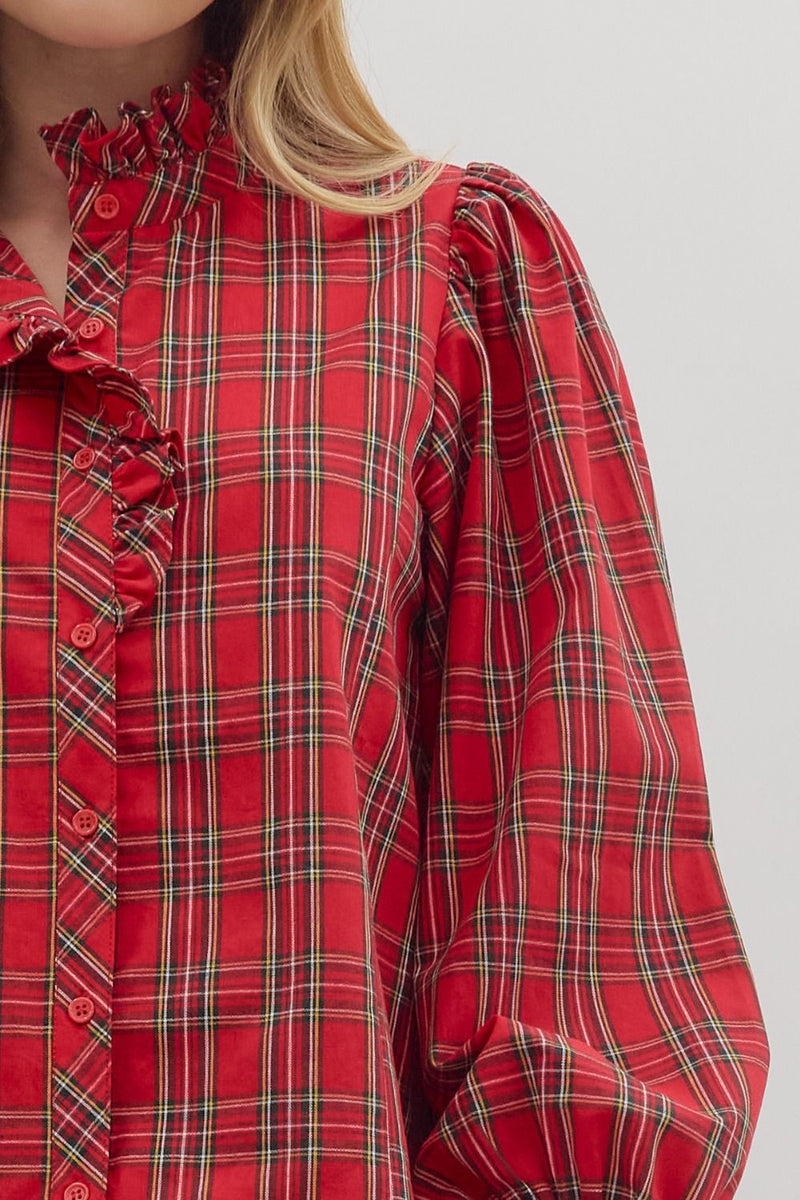 Carrie Plaid Blouse, Red