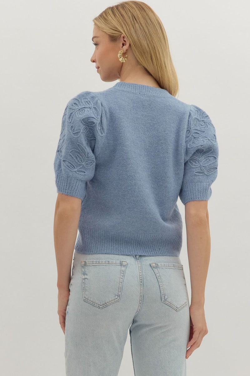 Cadence Puff Sleeve Sweater, Blue