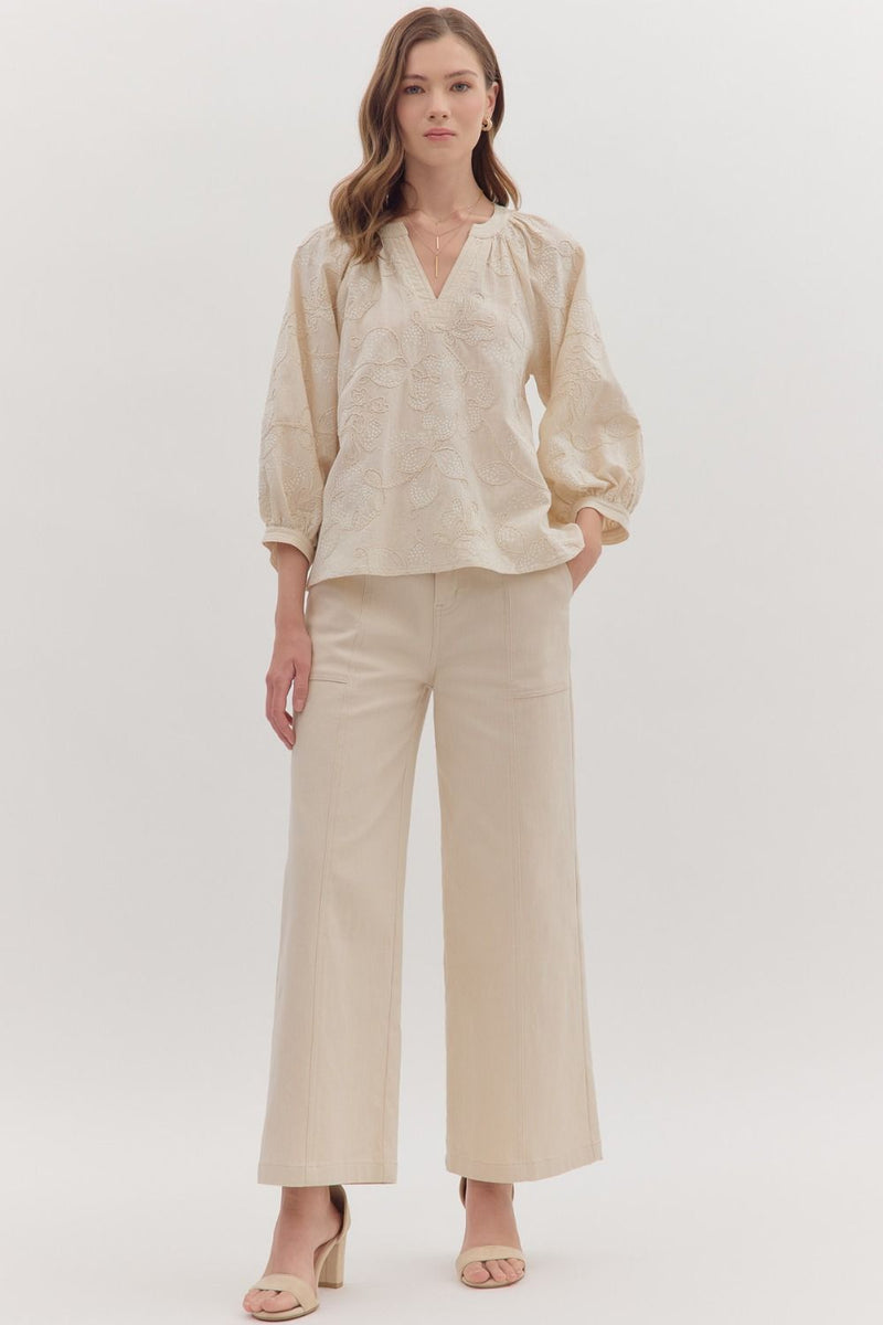Brenna Embroidered Top, Ecru