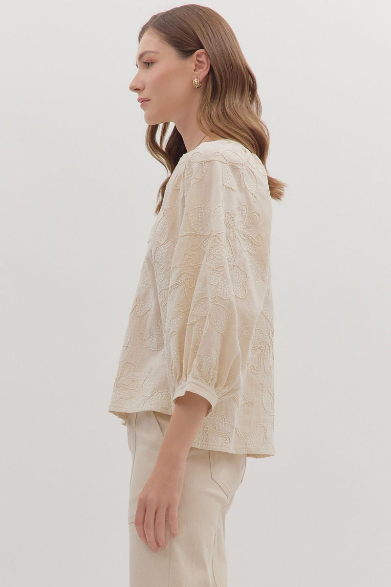 Brenna Embroidered Top, Ecru