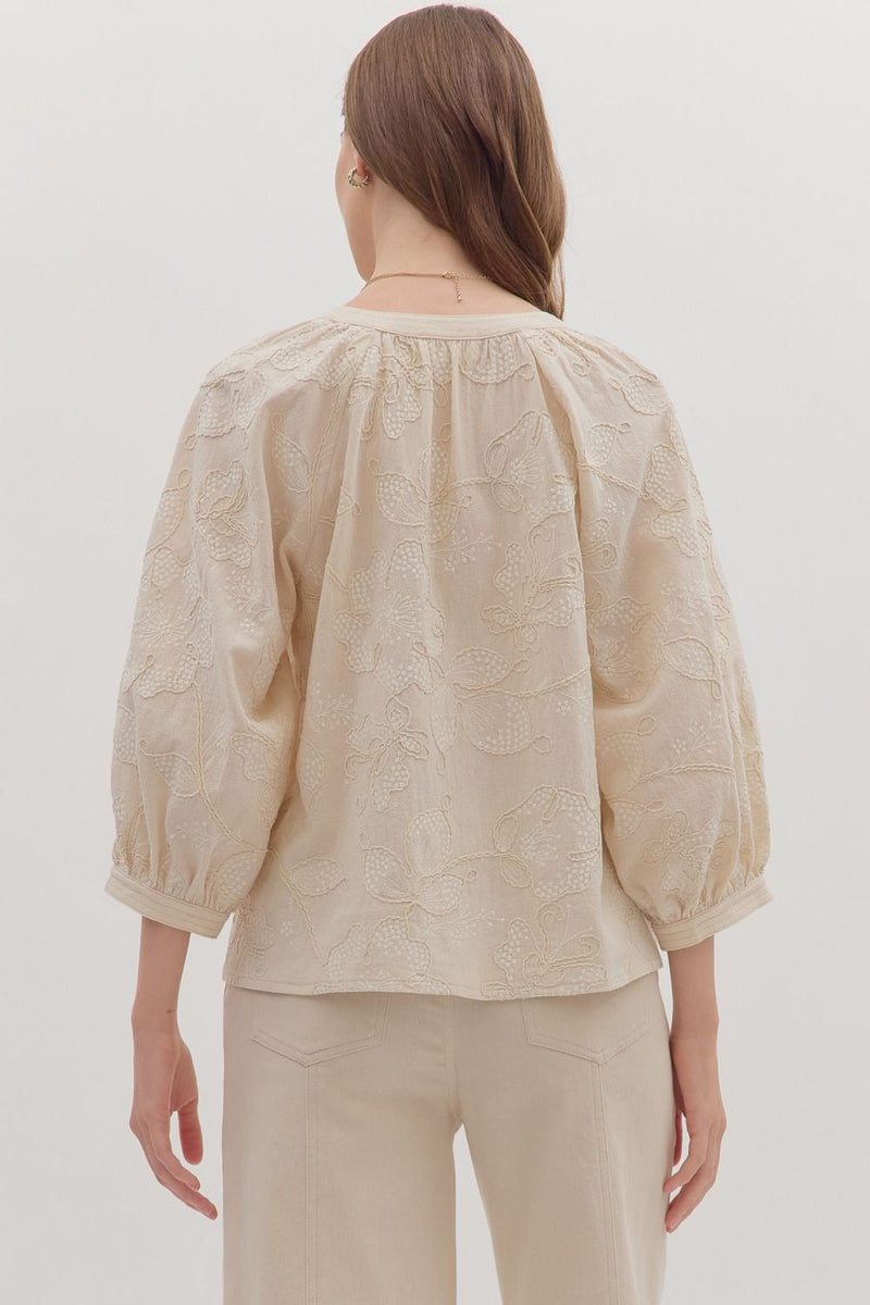 Brenna Embroidered Top, Ecru