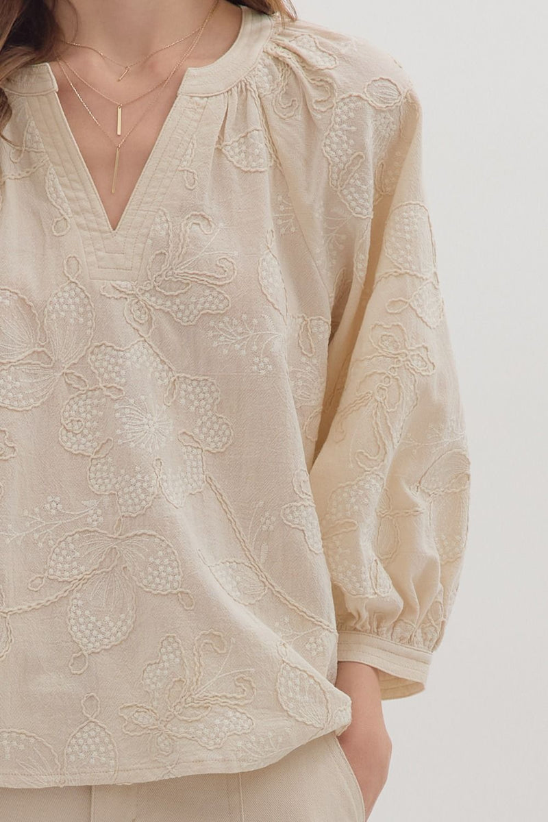 Brenna Embroidered Top, Ecru