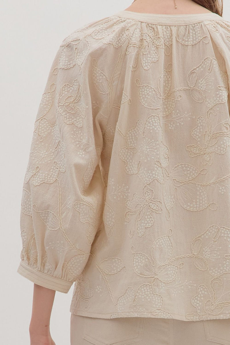 Brenna Embroidered Top, Ecru