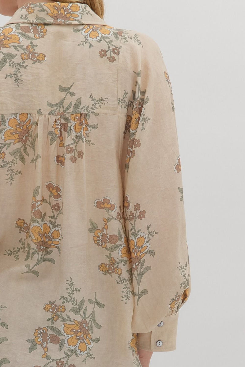 Lucy Button Down Floral Top, Ecru
