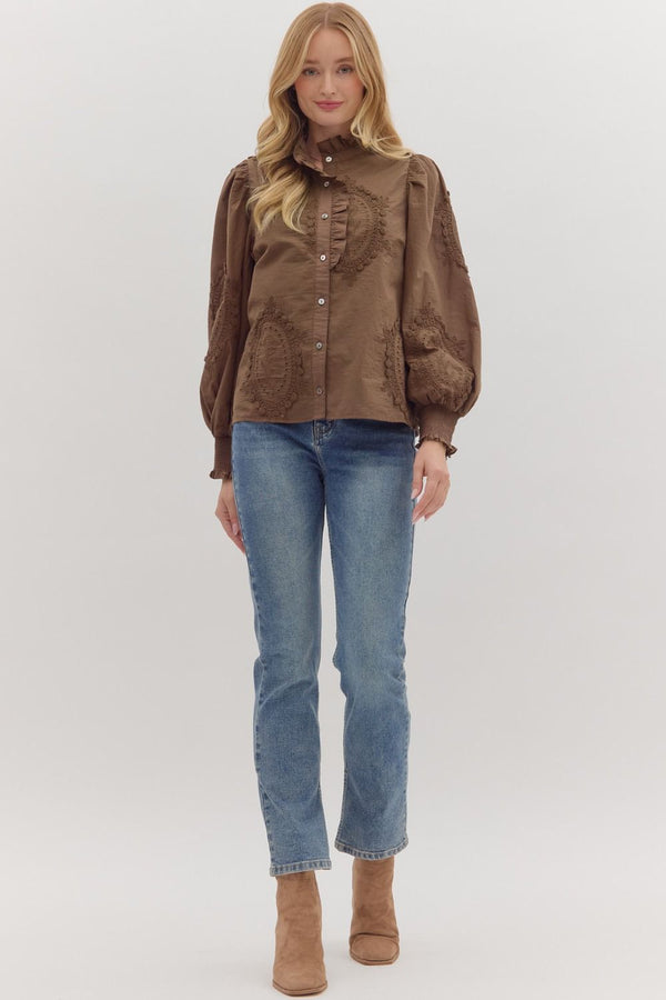 Ali Balloon Sleeve Blouse, Brown
