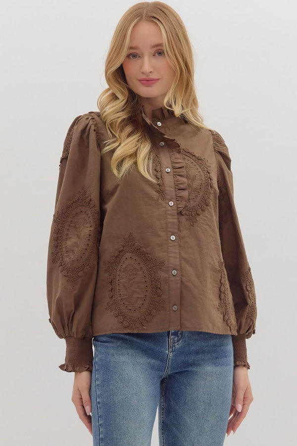 Ali Balloon Sleeve Blouse, Brown