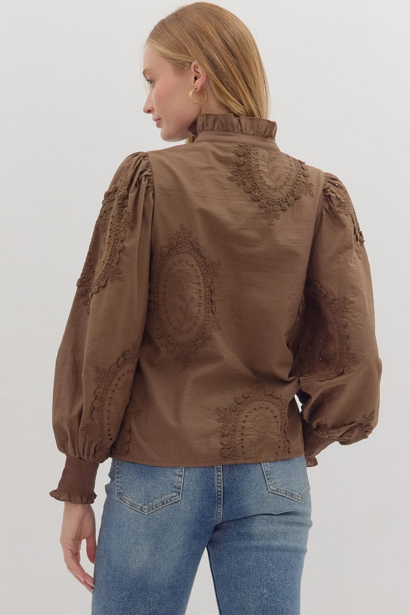Ali Balloon Sleeve Blouse, Brown