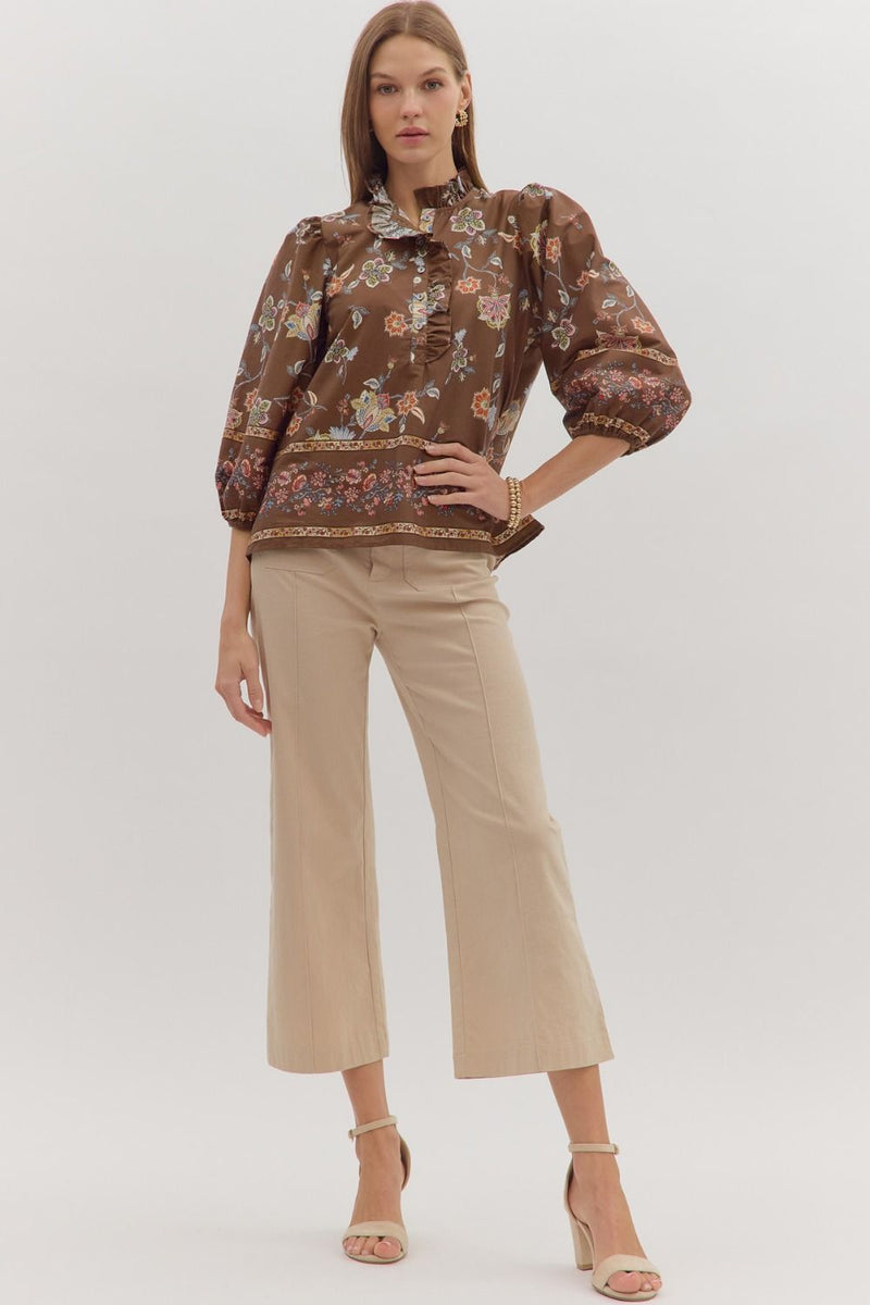 Sasha Floral Top, Brown