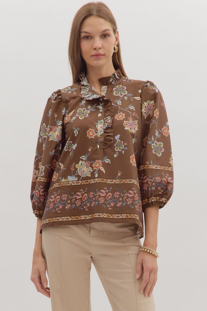 Sasha Floral Top, Brown