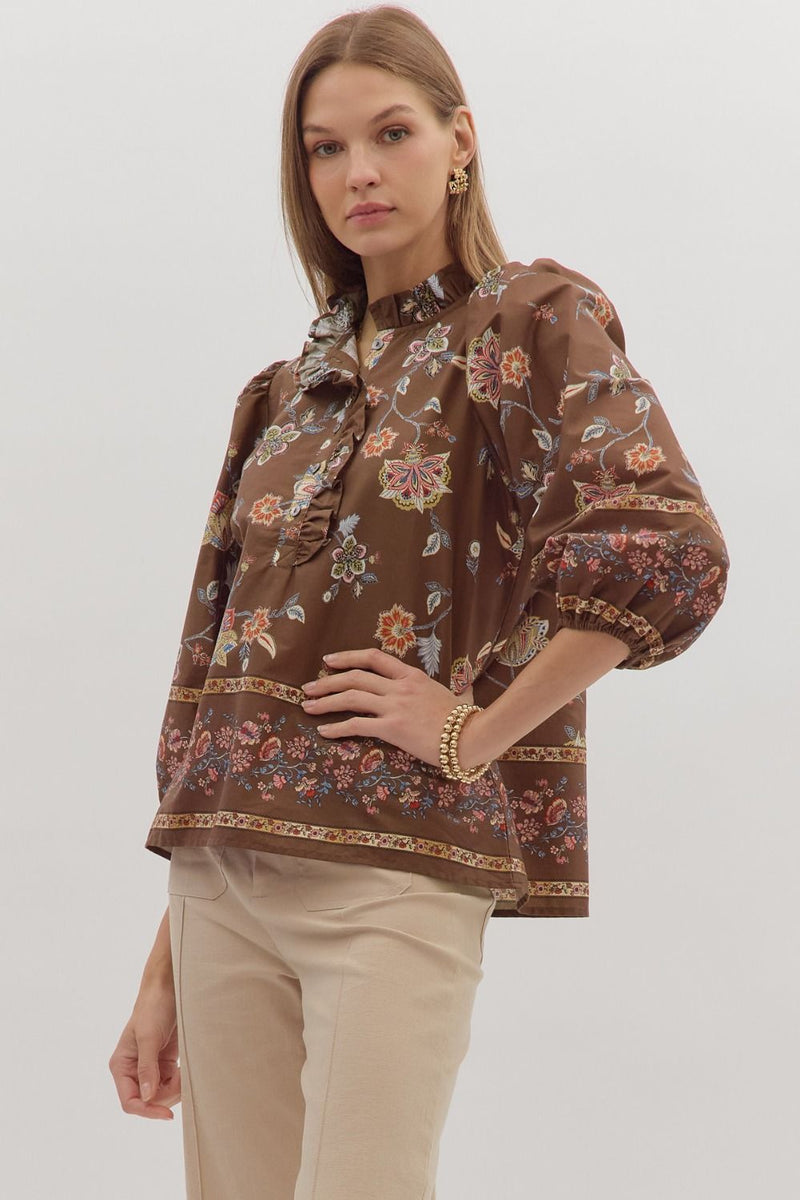 Sasha Floral Top, Brown