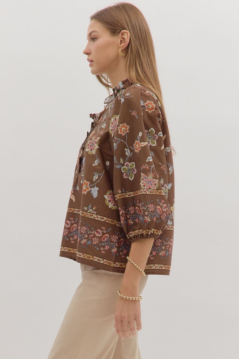 Sasha Floral Top, Brown