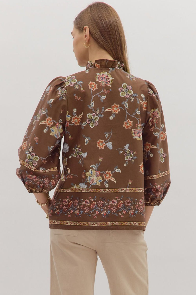 Sasha Floral Top, Brown