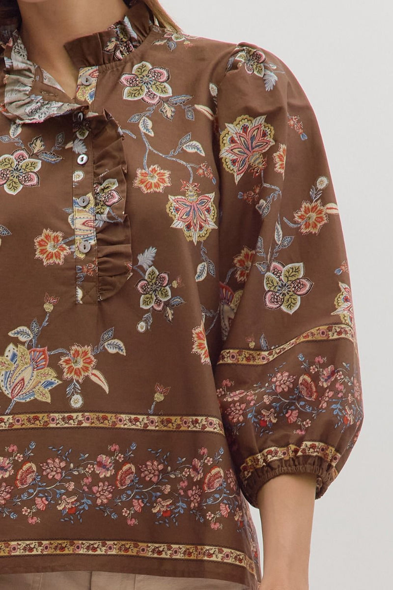 Sasha Floral Top, Brown
