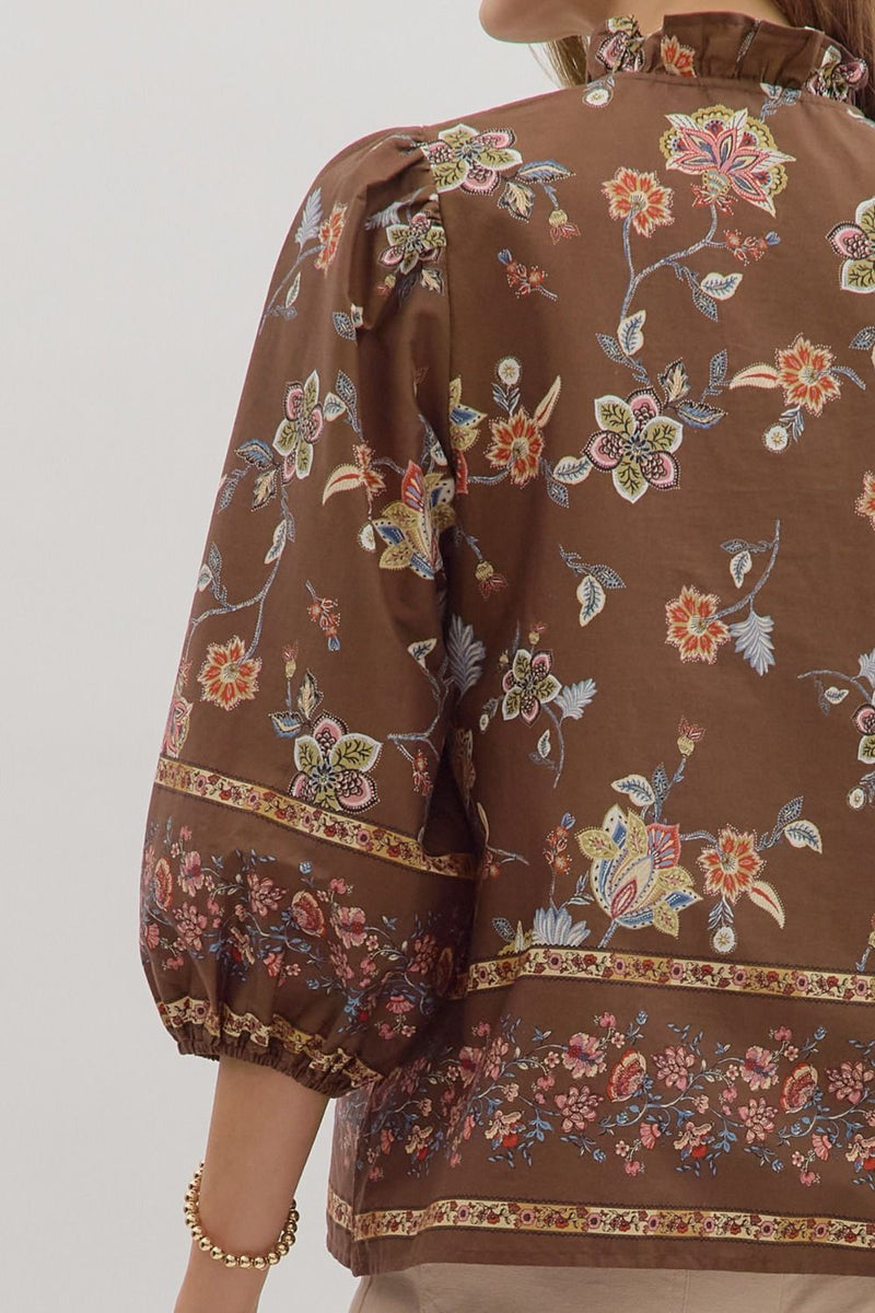 Sasha Floral Top, Brown