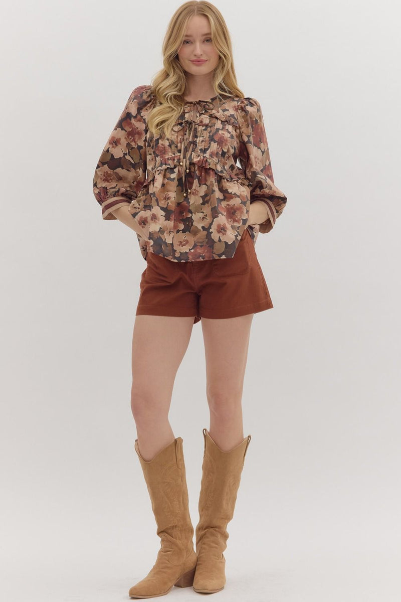 Penny Floral Top, Brown