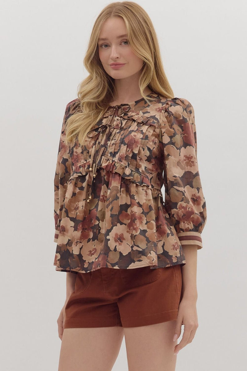 Penny Floral Top, Brown