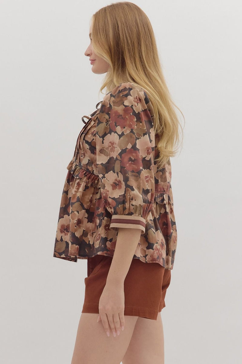 Penny Floral Top, Brown
