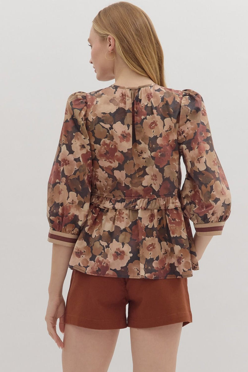 Penny Floral Top, Brown