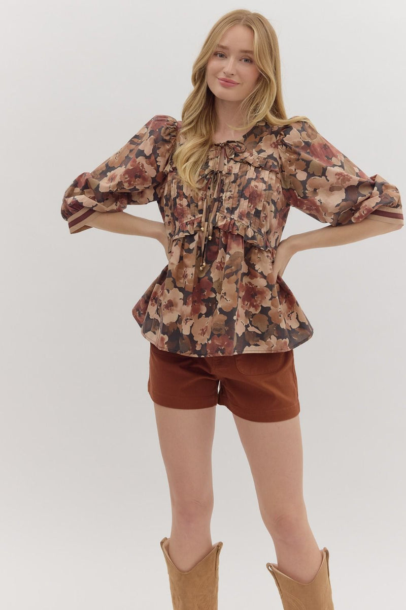 Penny Floral Top, Brown