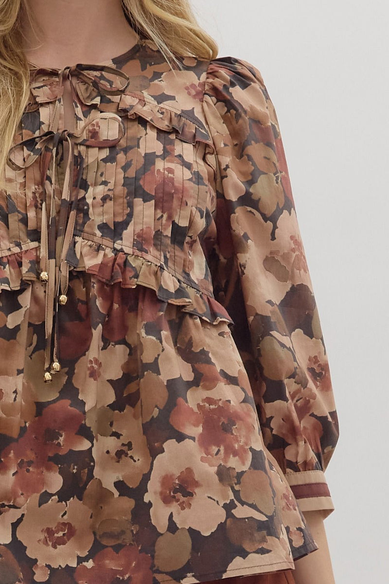 Penny Floral Top, Brown