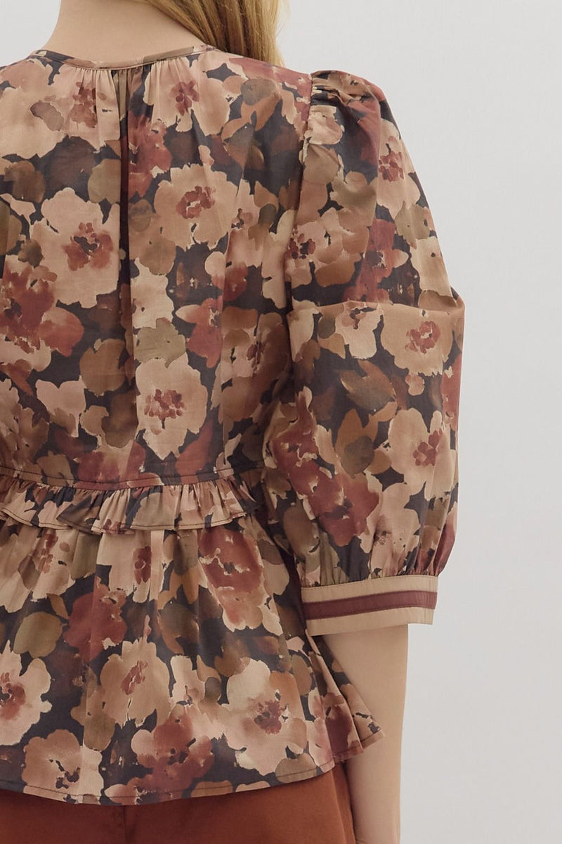 Penny Floral Top, Brown