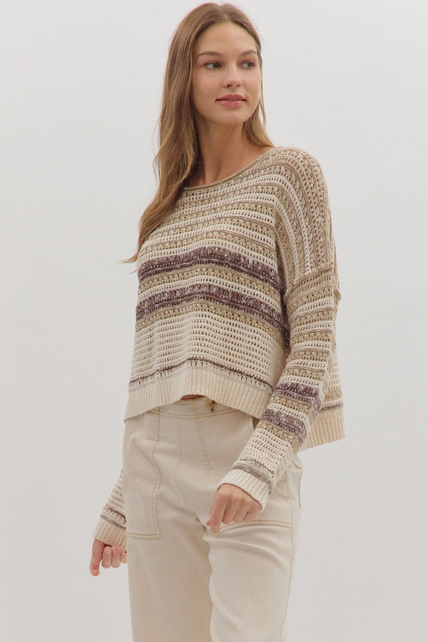 Saundra Striped Sweater, Taupe