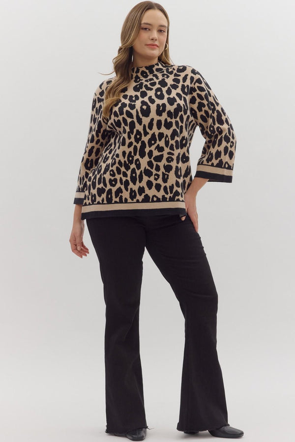 Monae Mock Neck Sweater, Leopard | Plus Size