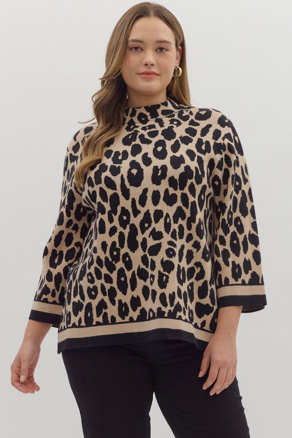 Monae Mock Neck Sweater, Leopard | Plus Size