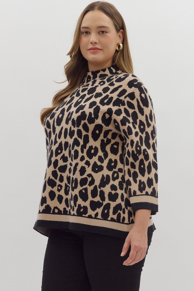Monae Mock Neck Sweater, Leopard | Plus Size