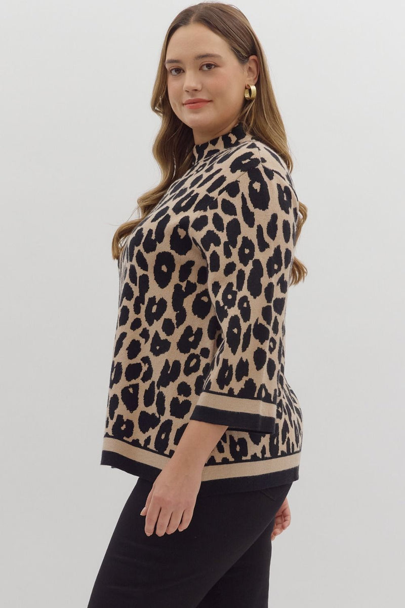 Monae Mock Neck Sweater, Leopard | Plus Size