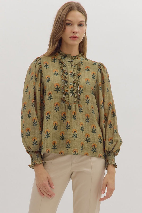 Sadie Floral Blouse, Olive