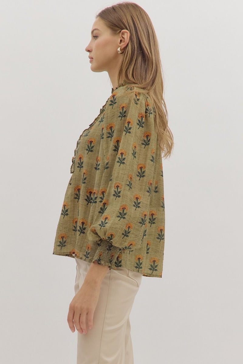 Sadie Floral Blouse, Olive
