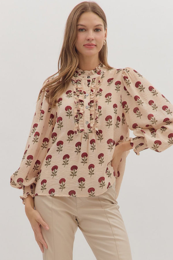 Sadie Floral Blouse, Ecru