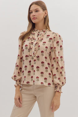 Sadie Floral Blouse, Ecru