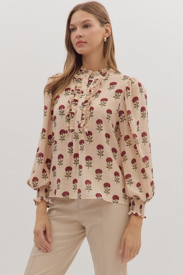 Sadie Floral Blouse, Ecru
