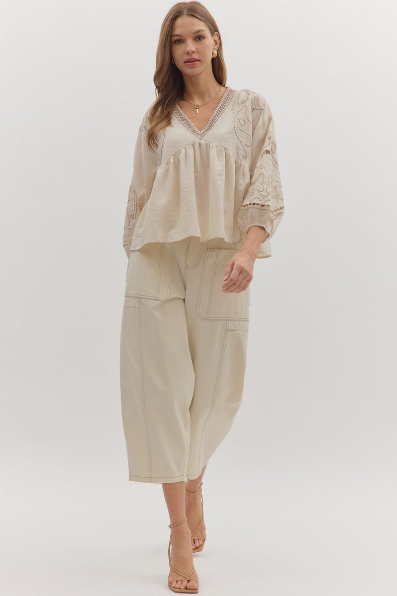 Vanna Embroidered Top, Ecru