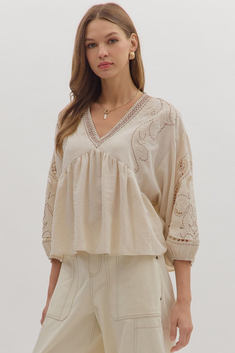 Vanna Embroidered Top, Ecru